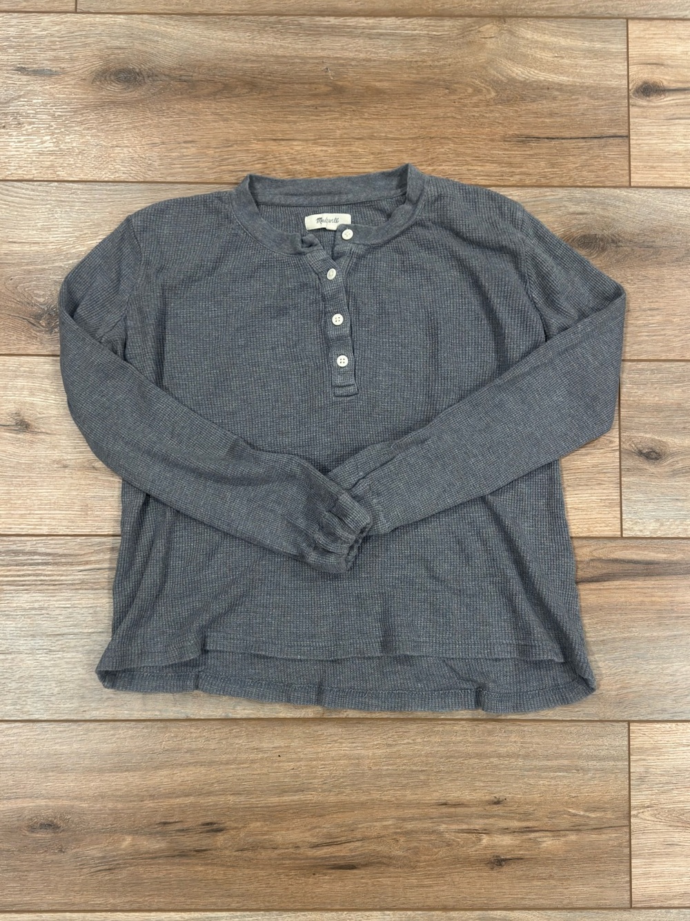 MADEWELL Casual Gray Cottage Waffle Knit Henley Long Sleeve | Size Small